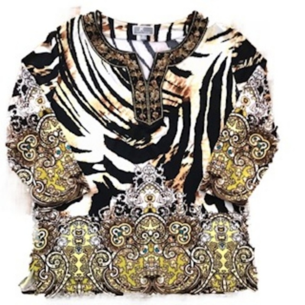 MJ Collection Animal Print Top & Brown Slacks - Picture 4 of 4